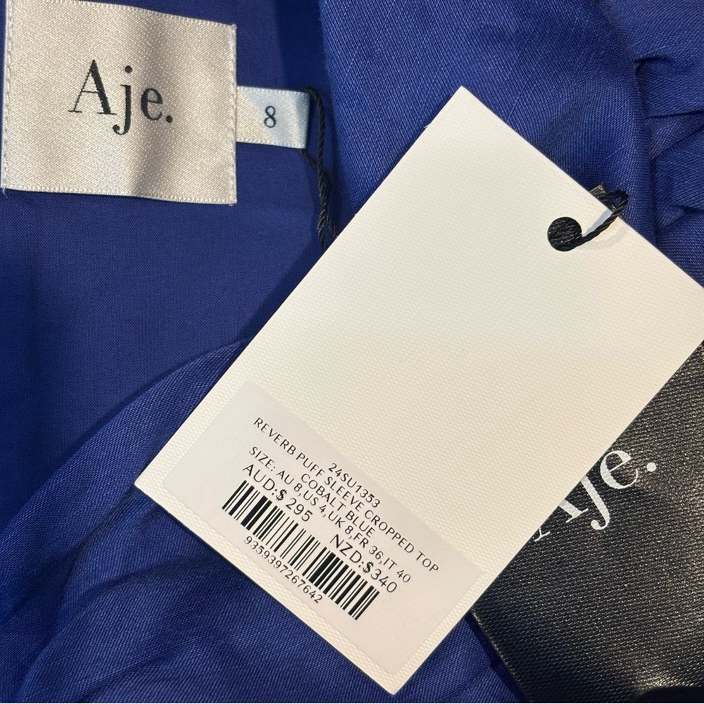 NWT Aje Reverb Puff Sleeve Twist Front Crop Top Button Back Cobalt Blue 4 - Picture 9 of 9